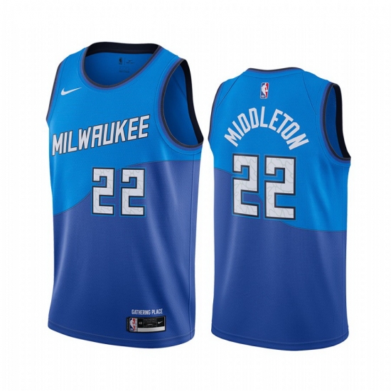 Men Nike Milwaukee Bucks 22 Khris Middleton Blue NBA Swingman 2020 21 City Edition Jersey Men Nike Milwaukee Bucks 22 Khris Middleton Blue NBA Swingman 2020 21 City Edition Jersey