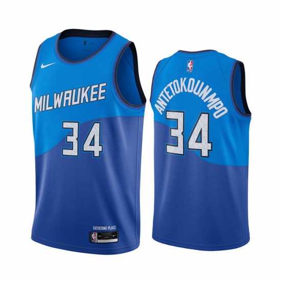 Men Nike Milwaukee Bucks 34 Giannis Antetokounmpo Blue NBA Swingman 2020 21 City Edition Jersey Men Nike Milwaukee Bucks 34 Giannis Antetokounmpo Blue NBA Swingman 2020 21 City Edition Jersey