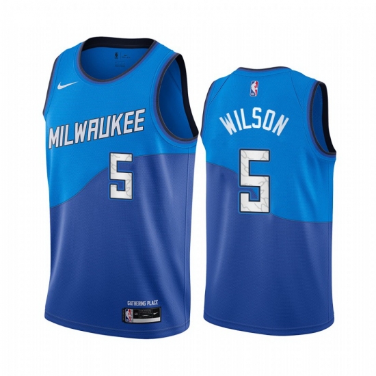 Men Nike Milwaukee Bucks 5 D J Wilson Blue NBA Swingman 2020 21 City Edition Jersey Men Nike Milwaukee Bucks 5 D J Wilson Blue NBA Swingman 2020 21 City Edition Jersey