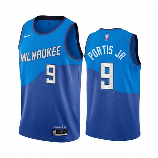 Men Nike Milwaukee Bucks 9 Bobby Portis Blue NBA Swingman 2020 21 City Edition Jersey Men Nike Milwaukee Bucks 9 Bobby Portis Blue NBA Swingman 2020 21 City Edition Jersey