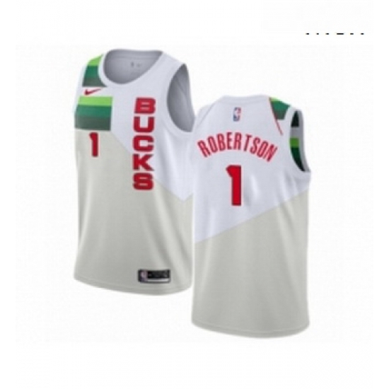 Mens Nike Milwaukee Bucks 1 Oscar Robertson White Swingman Jersey Earned Edition Mens Nike Milwaukee Bucks 1 Oscar Robertson White Swingman Jersey Earned Edition