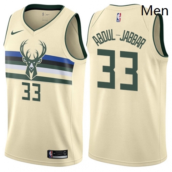Mens Nike Milwaukee Bucks 33 Kareem Abdul Jabbar Swingman Cream NBA Jersey City Edition Mens Nike Milwaukee Bucks 33 Kareem Abdul Jabbar Swingman Cream NBA Jersey City Edition