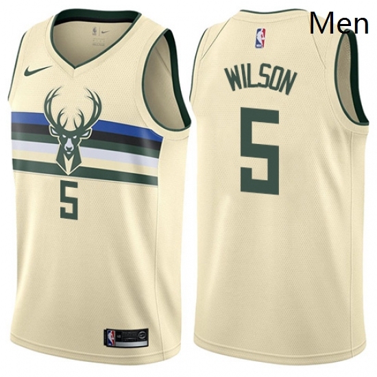 Mens Nike Milwaukee Bucks 5 D J Wilson Swingman Cream NBA Jersey City Edition Mens Nike Milwaukee Bucks 5 D J Wilson Swingman Cream NBA Jersey City Edition