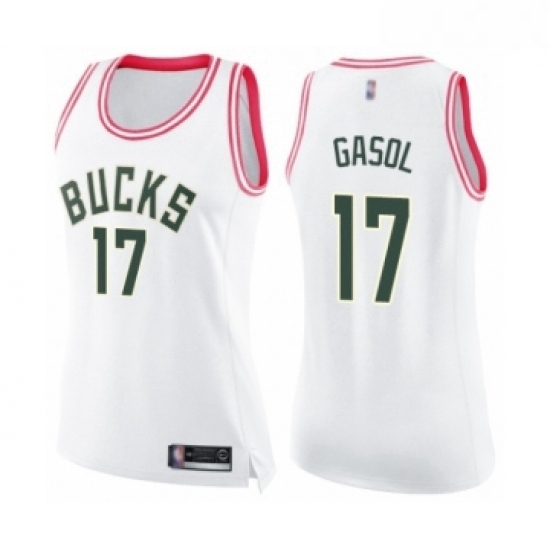Womens Milwaukee Bucks 17 Pau Gasol Swingman White Pink Fashion Basketball Jersey Womens Milwaukee Bucks 17 Pau Gasol Swingman White Pink Fashion Basketball Jersey