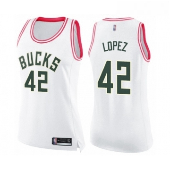 Womens Milwaukee Bucks 42 Robin Lopez Swingman White Pink Fashion Basketball Jersey Womens Milwaukee Bucks 42 Robin Lopez Swingman White Pink Fashion Basketball Jersey