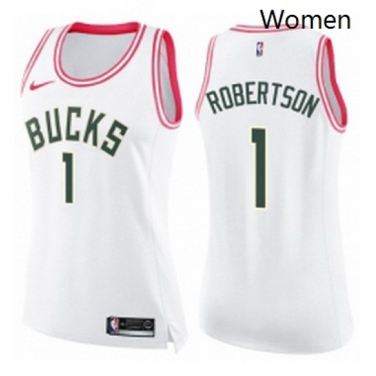 Womens Nike Milwaukee Bucks 1 Oscar Robertson Swingman WhitePink Fashion NBA Jersey Womens Nike Milwaukee Bucks 1 Oscar Robertson Swingman WhitePink Fashion NBA Jersey