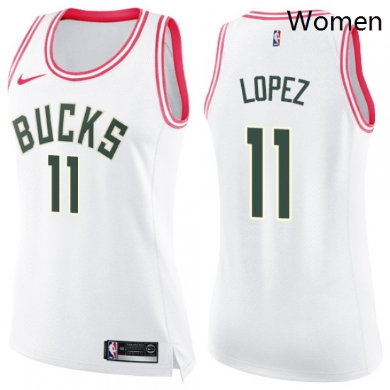 Womens Nike Milwaukee Bucks 11 Brook Lopez Swingman White Pink Fashion NBA Jersey Womens Nike Milwaukee Bucks 11 Brook Lopez Swingman White Pink Fashion NBA Jersey