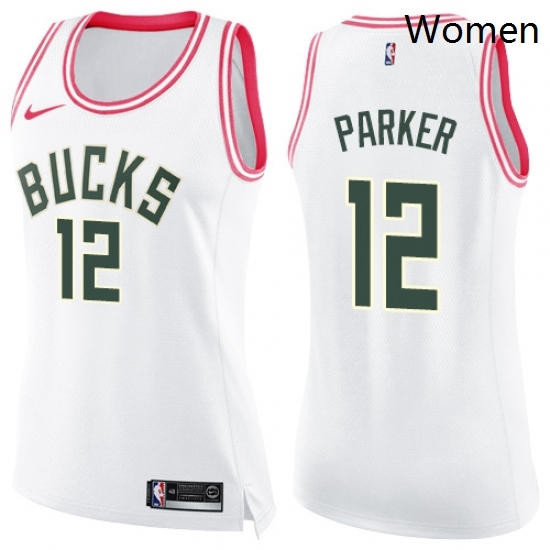 Womens Nike Milwaukee Bucks 12 Jabari Parker Swingman WhitePink Fashion NBA Jersey Womens Nike Milwaukee Bucks 12 Jabari Parker Swingman WhitePink Fashion NBA Jersey