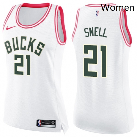 Womens Nike Milwaukee Bucks 21 Tony Snell Swingman WhitePink Fashion NBA Jersey Womens Nike Milwaukee Bucks 21 Tony Snell Swingman WhitePink Fashion NBA Jersey