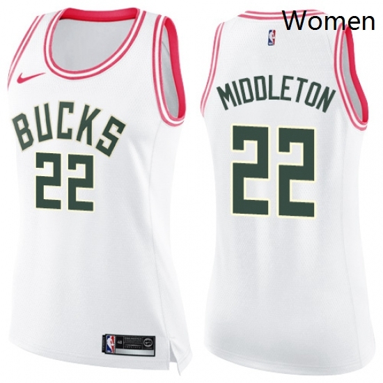 Womens Nike Milwaukee Bucks 22 Khris Middleton Swingman WhitePink Fashion NBA Jersey Womens Nike Milwaukee Bucks 22 Khris Middleton Swingman WhitePink Fashion NBA Jersey