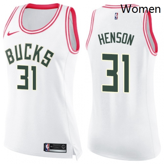 Womens Nike Milwaukee Bucks 31 John Henson Swingman WhitePink Fashion NBA Jersey Womens Nike Milwaukee Bucks 31 John Henson Swingman WhitePink Fashion NBA Jersey
