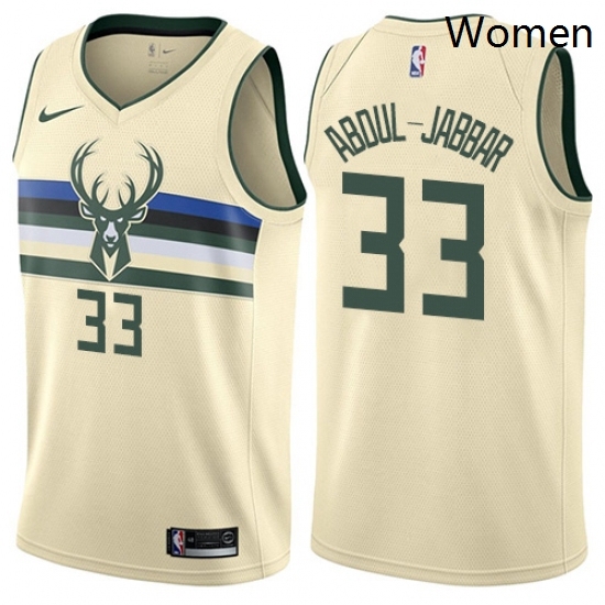 Womens Nike Milwaukee Bucks 33 Kareem Abdul Jabbar Swingman Cream NBA Jersey City Edition Womens Nike Milwaukee Bucks 33 Kareem Abdul Jabbar Swingman Cream NBA Jersey City Edition