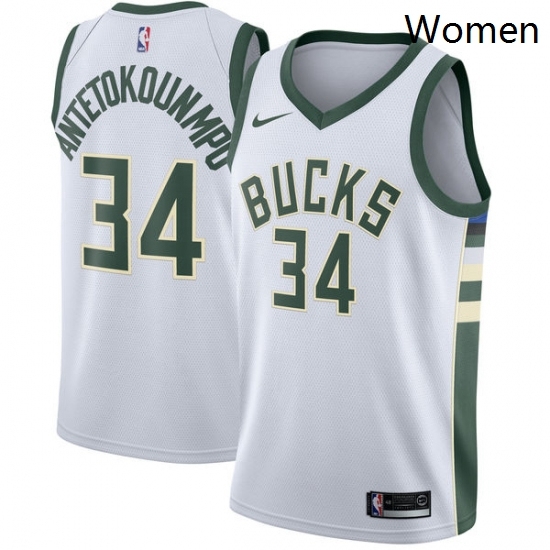 Womens Nike Milwaukee Bucks 34 Giannis Antetokounmpo Authentic White Home NBA Jersey Association Edition Womens Nike Milwaukee Bucks 34 Giannis Antetokounmpo Authentic White Home NBA Jersey Association Edition