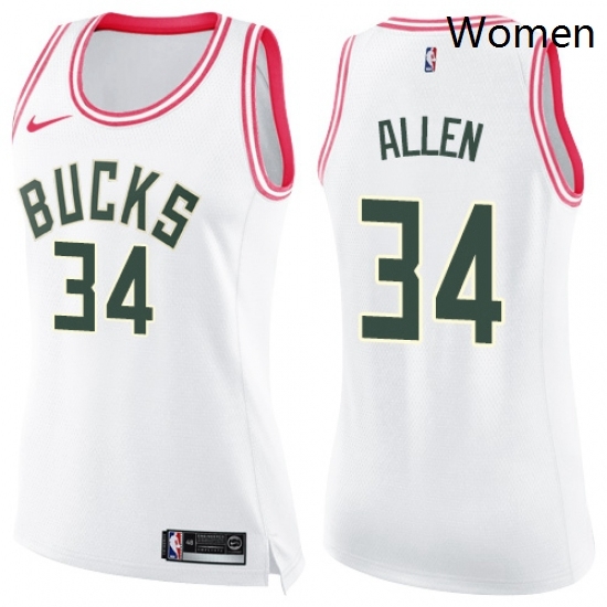 Womens Nike Milwaukee Bucks 34 Ray Allen Swingman WhitePink Fashion NBA Jersey Womens Nike Milwaukee Bucks 34 Ray Allen Swingman WhitePink Fashion NBA Jersey