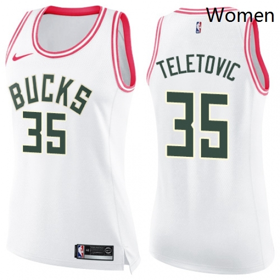 Womens Nike Milwaukee Bucks 35 Mirza Teletovic Swingman WhitePink Fashion NBA Jersey Womens Nike Milwaukee Bucks 35 Mirza Teletovic Swingman WhitePink Fashion NBA Jersey