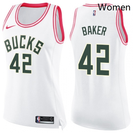 Womens Nike Milwaukee Bucks 42 Vin Baker Swingman WhitePink Fashion NBA Jersey Womens Nike Milwaukee Bucks 42 Vin Baker Swingman WhitePink Fashion NBA Jersey