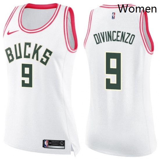 Womens Nike Milwaukee Bucks 9 Donte DiVincenzo Swingman White Pink Fashion NBA Jersey Womens Nike Milwaukee Bucks 9 Donte DiVincenzo Swingman White Pink Fashion NBA Jersey