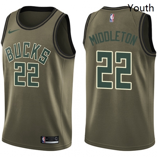 Youth Nike Milwaukee Bucks 22 Khris Middleton Swingman Green Salute to Service NBA Jersey Youth Nike Milwaukee Bucks 22 Khris Middleton Swingman Green Salute to Service NBA Jersey