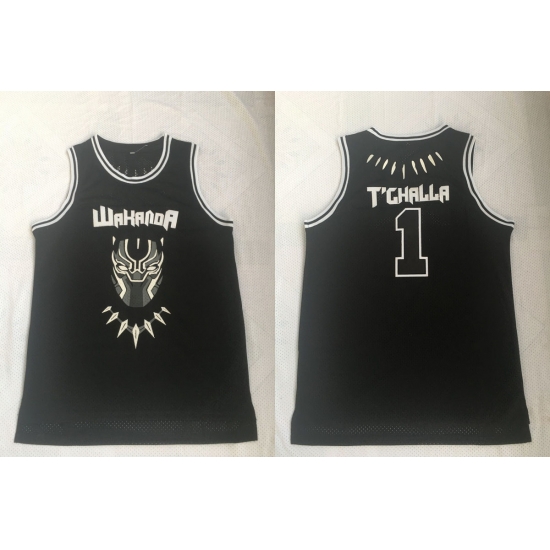 Men Black Panther 1 T'Challa Black Movie Basketball Jersey Men Black Panther 1 T'Challa Black Movie Basketball Jersey