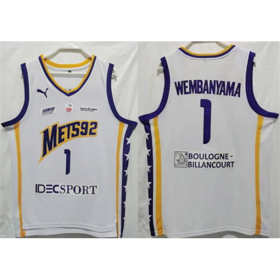 Men Boulogne Levallois Metropolitans 92 1 Victor Wembanyama White Stitched Jersey Men Boulogne Levallois Metropolitans 92 1 Victor Wembanyama White Stitched Jersey