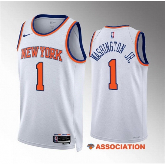 Men New Yok Knicks 1 Duane Washington Jr White Association Edition Stitched Basketball Jersey Men New Yok Knicks 1 Duane Washington Jr White Association Edition Stitched Basketball Jersey