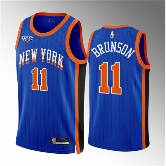 Men New Yok Knicks 11 Jalen Brunson Blue 2023 24 City Edition Stitched Basketball Jersey Men New Yok Knicks 11 Jalen Brunson Blue 2023 24 City Edition Stitched Basketball Jersey