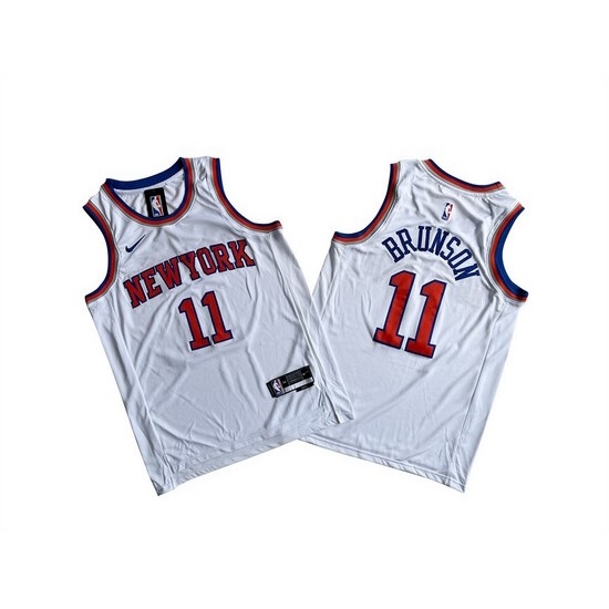 Men New Yok Knicks 11 Jalen Brunson White Stitched Basketball Jersey Men New Yok Knicks 11 Jalen Brunson White Stitched Basketball Jersey