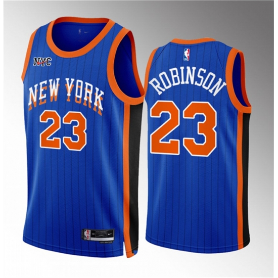 Men New Yok Knicks 23 Mitchell Robinson Blue 2023 24 City Edition Stitched Basketball Jersey Men New Yok Knicks 23 Mitchell Robinson Blue 2023 24 City Edition Stitched Basketball Jersey