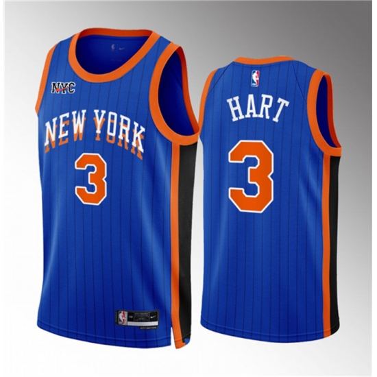 Men New Yok Knicks 3 Josh Hart Blue 2023 24 City Edition Stitched Basketball Jersey Men New Yok Knicks 3 Josh Hart Blue 2023 24 City Edition Stitched Basketball Jersey