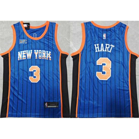 Men New Yok Knicks 3 Josh Hart Blue City Edition Stitched Basketball Jersey Men New Yok Knicks 3 Josh Hart Blue City Edition Stitched Basketball Jersey