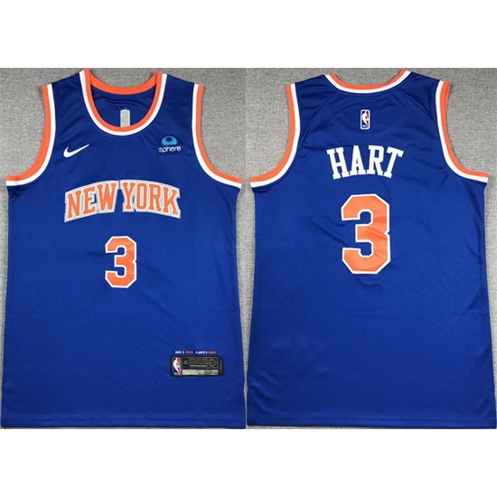 Men New Yok Knicks 3 Josh Hart Blue Stitched Basketball Jersey Men New Yok Knicks 3 Josh Hart Blue Stitched Basketball Jersey