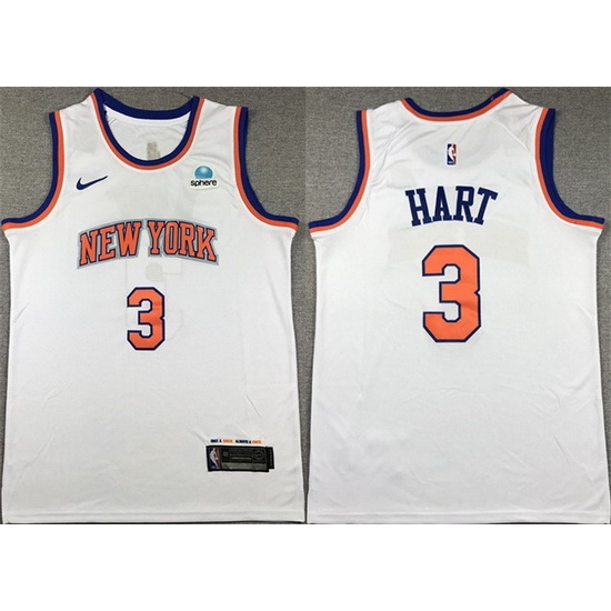 Men New Yok Knicks 3 Josh Hart White Stitched Basketball Jersey Men New Yok Knicks 3 Josh Hart White Stitched Basketball Jersey