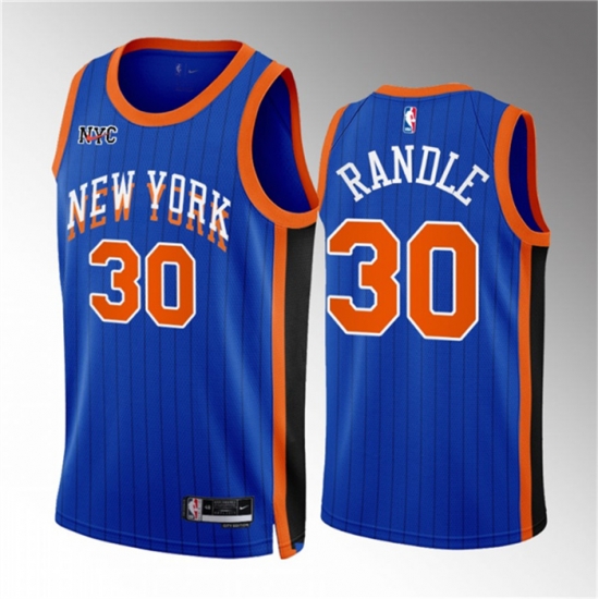 Men New Yok Knicks 30 Julius Randle Blue 2023 24 City Edition Stitched Basketball Jersey Men New Yok Knicks 30 Julius Randle Blue 2023 24 City Edition Stitched Basketball Jersey