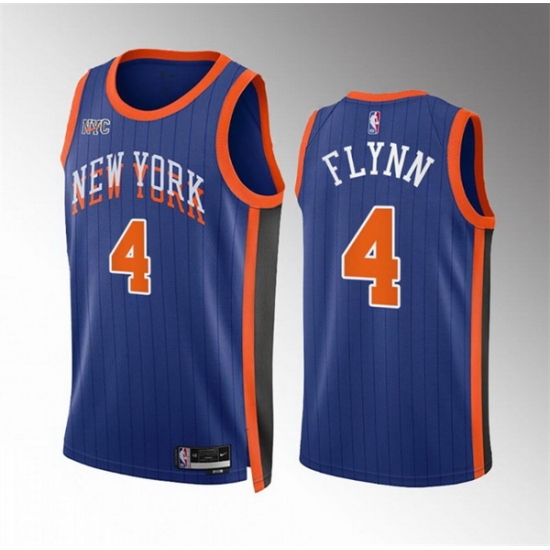 Men New Yok Knicks 4 Malachi Flynn Blue 2023 24 City Edition Stitched Basketball Jersey Men New Yok Knicks 4 Malachi Flynn Blue 2023 24 City Edition Stitched Basketball Jersey