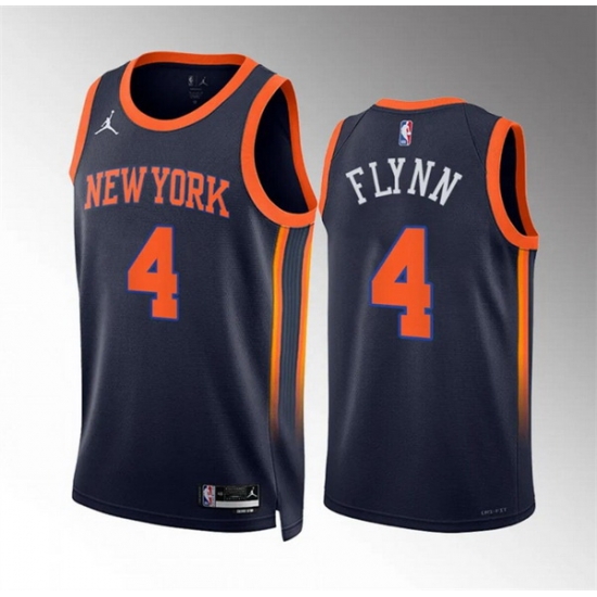Men New Yok Knicks 4 Malachi Flynn Navy Statement Edition Stitched Basketball Jersey Men New Yok Knicks 4 Malachi Flynn Navy Statement Edition Stitched Basketball Jersey