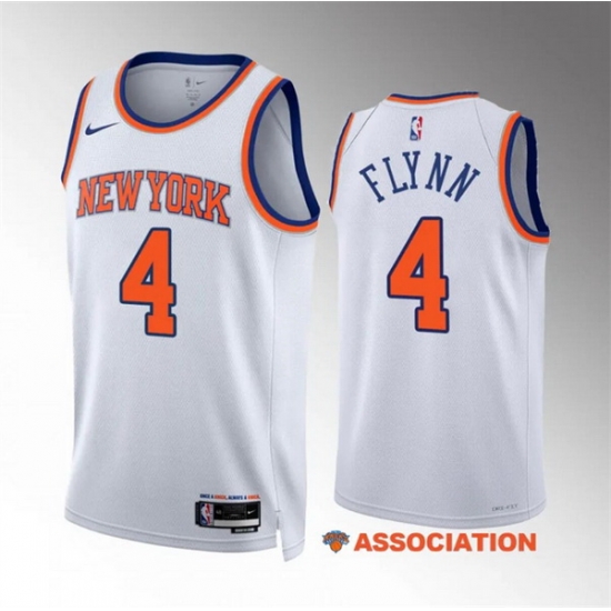 Men New Yok Knicks 4 Malachi Flynn White Association Edition Stitched Basketball Jersey Men New Yok Knicks 4 Malachi Flynn White Association Edition Stitched Basketball Jersey