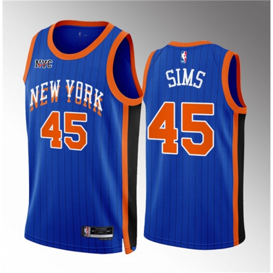 Men New Yok Knicks 45 Jericho Sims Blue 2023 24 City Edition Stitched Basketball Jersey Men New Yok Knicks 45 Jericho Sims Blue 2023 24 City Edition Stitched Basketball Jersey