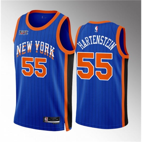 Men New Yok Knicks 55 Isaiah Hartenstein Blue 2023 24 City Edition Stitched Basketball Jersey Men New Yok Knicks 55 Isaiah Hartenstein Blue 2023 24 City Edition Stitched Basketball Jersey
