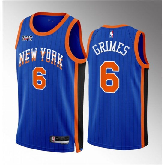Men New Yok Knicks 6 Quentin Grimes Blue 2023 24 City Edition Stitched Basketball Jersey Men New Yok Knicks 6 Quentin Grimes Blue 2023 24 City Edition Stitched Basketball Jersey