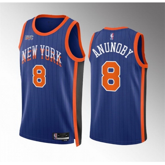 Men New Yok Knicks 8 OG Anunoby Blue 2023 24 City Edition Stitched Basketball Jersey Men New Yok Knicks 8 OG Anunoby Blue 2023 24 City Edition Stitched Basketball Jersey
