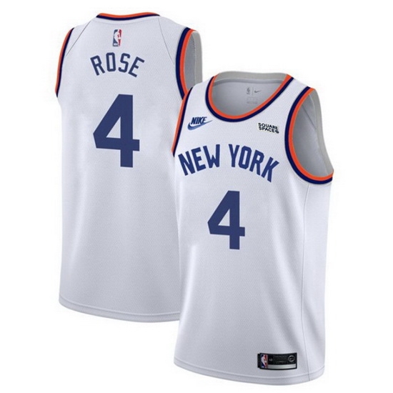 Men New Yok New York Knicks #4 Derrick Rose 2021 2022 White City Edition Stitched Jersey Men New Yok New York Knicks #4 Derrick Rose 2021 2022 White City Edition Stitched Jersey