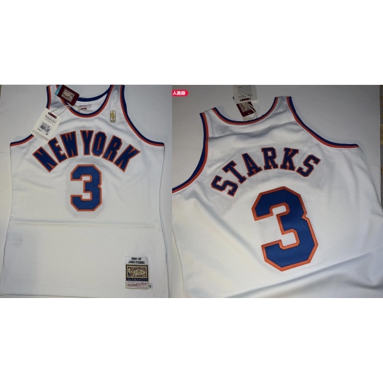 Men New York Knicks John Starks #3 White Mitchell Ness Stitched Jersey Men New York Knicks John Starks #3 White Mitchell Ness Stitched Jersey