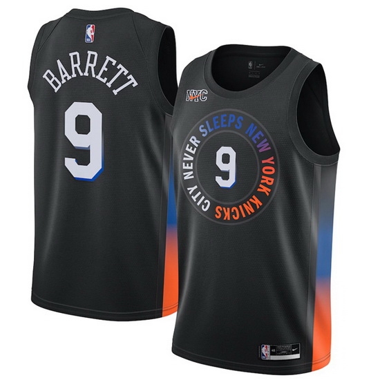 Men New York Knicks R J Barrett 9 Black 2021 City Edition NBA Jersey Men New York Knicks R J Barrett 9 Black 2021 City Edition NBA Jersey