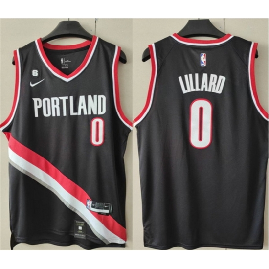 Men Portland Trail Portland Blazers 0 Damian Lillard Black With No 6 Patch Stitched Basketball Jersey Men Portland Trail Portland Blazers 0 Damian Lillard Black With No 6 Patch Stitched Basketball Jersey