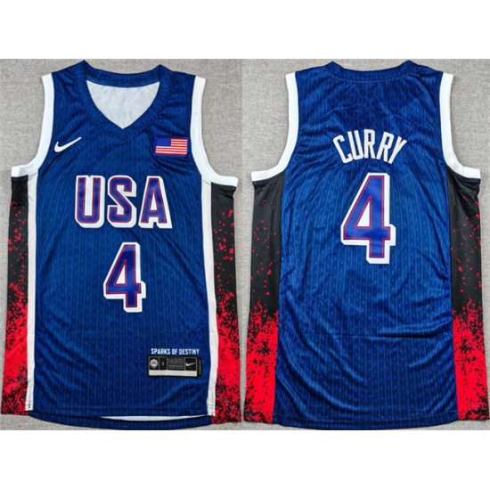 Men USA Basketball 4 Stephen Curry Navy 2024 Olympics Stitched Jersey Men USA Basketball 4 Stephen Curry Navy 2024 Olympics Stitched Jersey