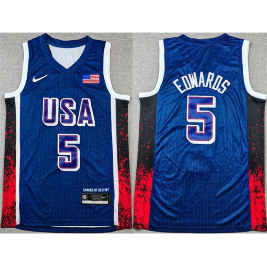 Men USA Basketball 5 Anthony Edwards Navy 2024 Olympics Stitched Jersey Men USA Basketball 5 Anthony Edwards Navy 2024 Olympics Stitched Jersey
