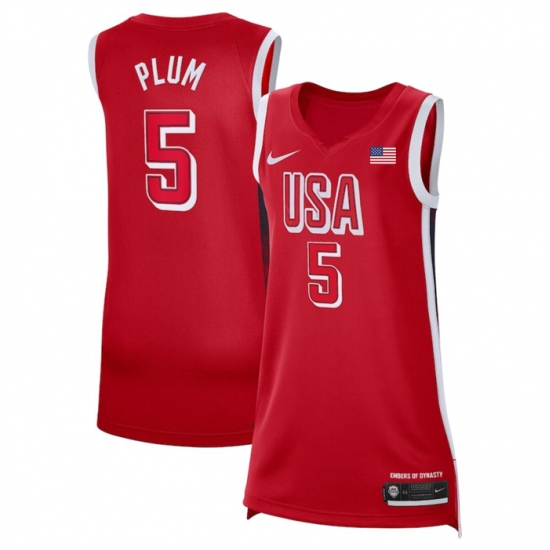Men USA Basketball 5 Kelsey Plum Red 2024 Swingman Stitched Jersey 625 Men USA Basketball 5 Kelsey Plum Red 2024 Swingman Stitched Jersey 625
