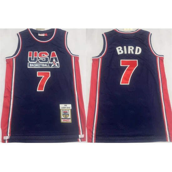 Men USA Basketball 7 Larry Bird 1992 Navy Throwback Stitched Jersey