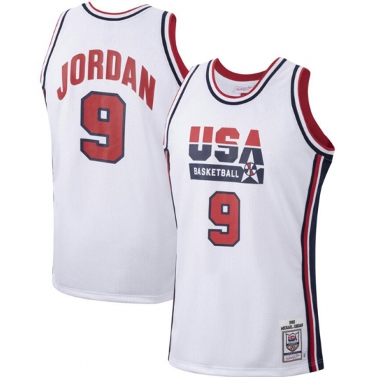 Men USA Basketball 9 Michael Jordan 1992 White Throwback Stitched Jersey Men USA Basketball 9 Michael Jordan 1992 White Throwback Stitched Jersey