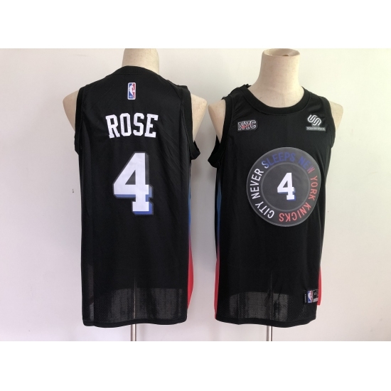 Men's New York Knicks #4 Derrick Rose Black City 2020-21 Stitched Basketball Jersey Men's New York Knicks #4 Derrick Rose Black City 2020-21 Stitched Basketball Jersey